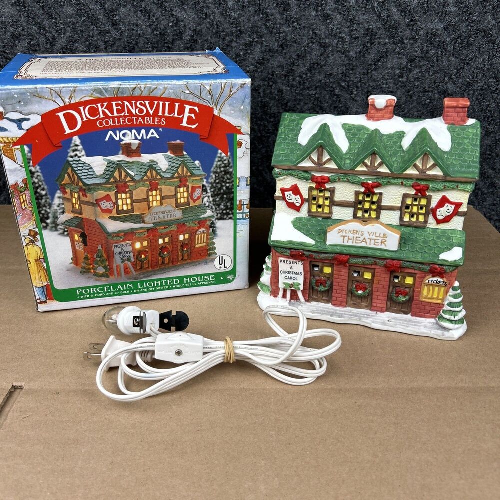 1993 NOMA LIGHTED DICKENSVILLE THEATER PORCELAIN POWER CORD With Box 7”